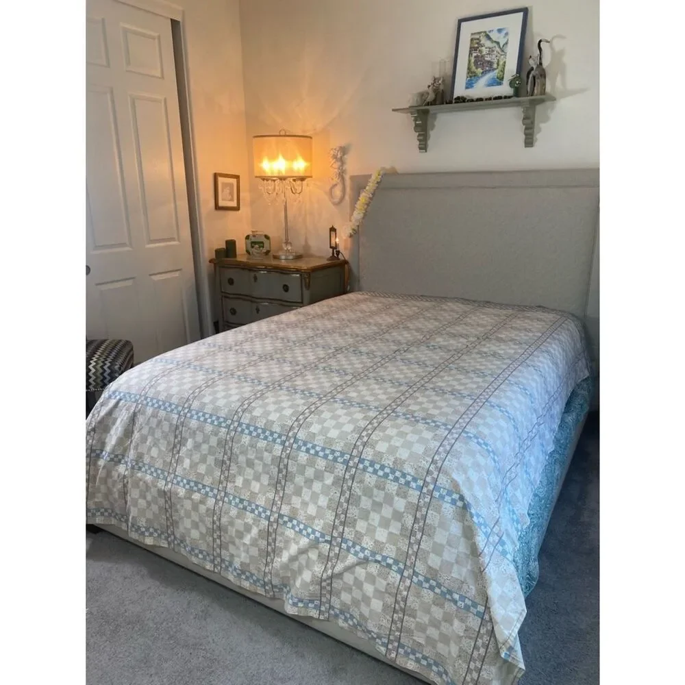 Steven’s Vintage flat sheet Blue Beige checkered 70s retro Full size